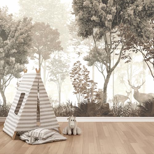 HyeeArt Tropischer Dschungel Wandbild mit Pfingstrosen, Palmen und Elefanten auf goldenem Marmor, nicht klebende Tapete für Kinderzimmer, Schlafzimmer oder Büro, Kleister (Wallpaper-01, 358,1 x 243,8 von HyeeArt