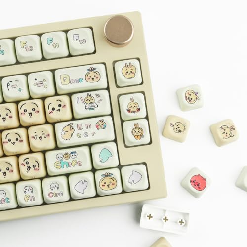 Hyekit PBT-Tastenkappen, MOA-Profil, Mogumogu Witzbär, niedliche Tastenkappen, 147 Tasten, Farbstoff-Sublimation, japanisches Cartoon, Kawaii-Tastenkappen-Set für Cherry MX Magnetschalter, mechanische von Hyekit