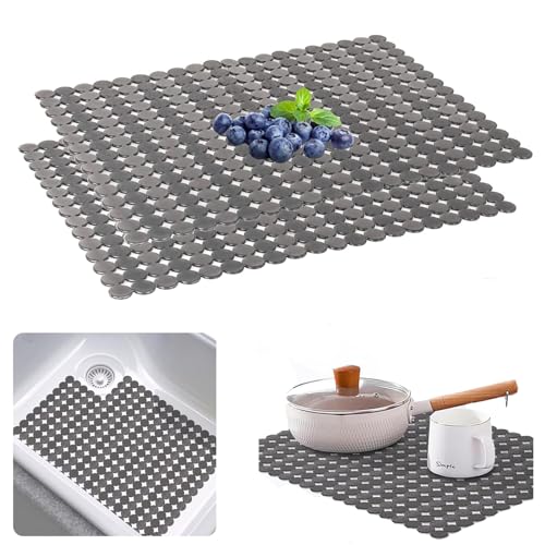 2 Stück Schutzmatte für Küche und Bad, PVC Spülbeckenmatte Zuschneidbare Abtropfmatte, Spülbeckenschutz Spritzschutz , Spülbecken Schutzmatte, Gegen Kratzer im Spülbecken, 30 x 40 cm (Grau) von Hyesrtey