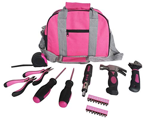 Rosa Tool Kit Werkzeugtasche DIY Set beinhaltet rosa Hammer, rosa Zangen, rosa Schraubendreher in rosa Tragetasche 25pcs von Hyfive