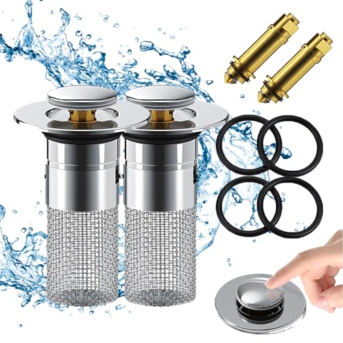 2 Stück WaschbeckenstöPsel,für 34-40mm Abfluss Ablauf,Abflussstopfen Sieb Abnehmbar,Abflussstopfen Waschbecken mit Haarsieb, Abflussstopfen Waschbecken mit Haarsieb für Badezimmer und Küche von Hyfkjdm