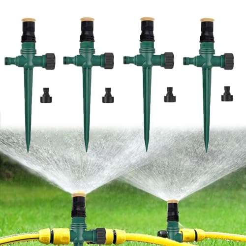 Sprinkleranlage Rasensprenger mit Erdspieß und Einem Tandemnippel 4 Stück, 360° Einstellbar Automatische Bewässerung Gartensprenger, Garten Sprinkler für Garten Rasen Pflanzen Bewässerung von Hyfkjdm