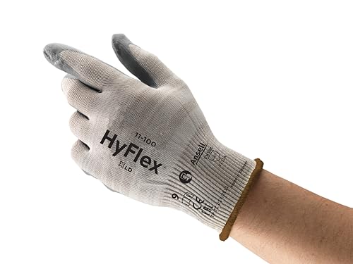 Ansell HyFlex 11-100 Mehrzweck-Arbeitshandschuhe mit Ionic Mikrobenschutztechnologie, Ganztägiger Komfort, Touchscreen Kompatibel, Waschbar, Größe M (12 Paar) von Hyflex