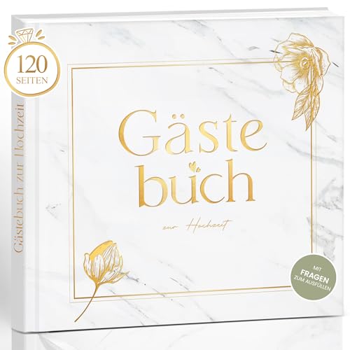 Gästebuch Hochzeit mit Fragen zum Ausfüllen,personalisiert Hochzeitsgästebuch, Goldfolie Hochzeitsbuch Gästebuch Edles Marmor Cover Hochzeitsalbum, Hochzeitsgeschenk,Kreatives Frage- und Antwortdesign von Hyggartn