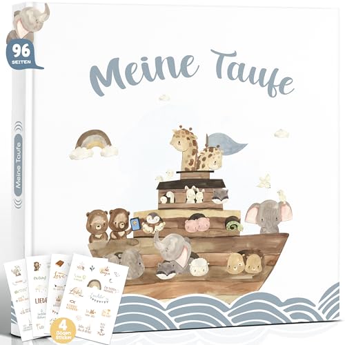 Taufgeschenk für Junge Mädchen Patenkind Gästebuch Taufe mit Sticker,Hochwertiges Taufbuch Taufalbum Meine Taufe Geschenk Erinnerungsalbum Erinnerungsbuch, 96 Seiten für Glückwünsche, Fotos Arche Noah von Hyggartn