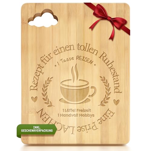 Renteneintritt Geschenk Frauen Männer Ruhestand Geschenk Bambus Schneidebrett Holz Rentner Geschenk Frau Mann, Geschenk zum Rente Kollege, Rentner, Küchenbrett Brotbrett Frühstücksbrettchen lustig von Hyggartn