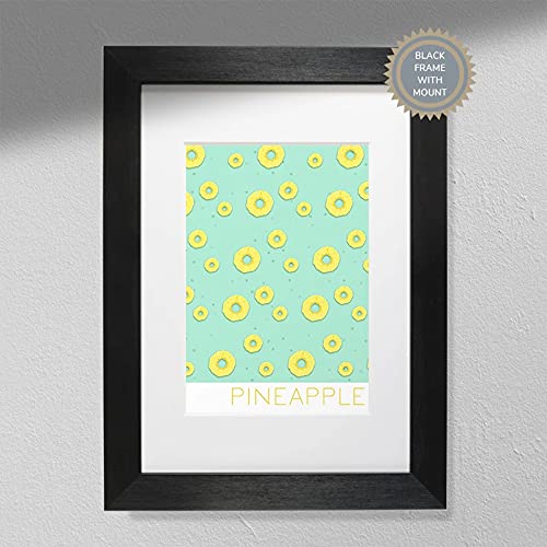 Hygge Creations Ananas-Druck – Obstposter | Küchenwand | Küchendekoration | Ananas-Illustration | schwarzer Rahmen mit Passepartout A4 von Hygge Creations