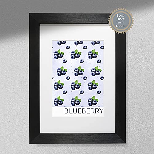 Hygge Creations Blaubeer-Druck – Obstposter | Küchenwand | Küchendekoration | Blaubeer-Illustration schwarzer Rahmen ohne Passepartout A4 von Hygge Creations