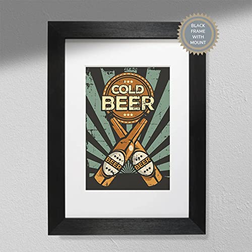Hygge Creations Cold Beer Wall Art – Bier-Poster | Bar-Druck schwarzer Rahmen ohne Passepartout A3 von Hygge Creations