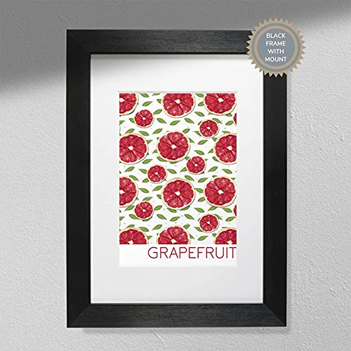 Grapefruit-Druck – Obstposter | Küche Wand Kunst | Küche Dekor | Grapefruit Illustration schwarz Rahmen mit Passepartout A3 von Hygge Creations