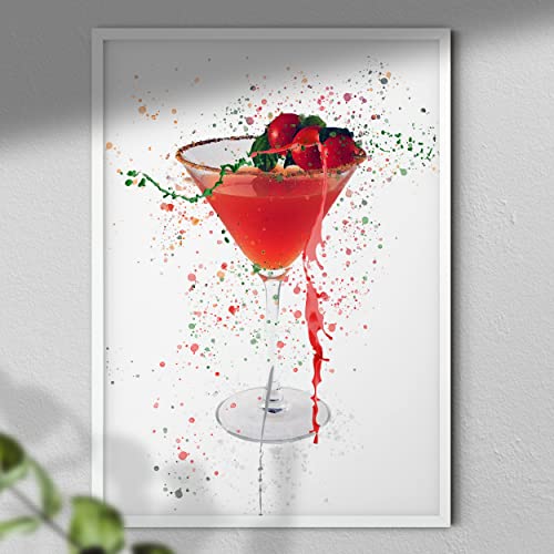 Hygge Creations Cosmopolitan – Cocktail-Wandbild, 230 g/m² Mattes, glattes Kunstpapier, rot, A4 von Hygge Creations