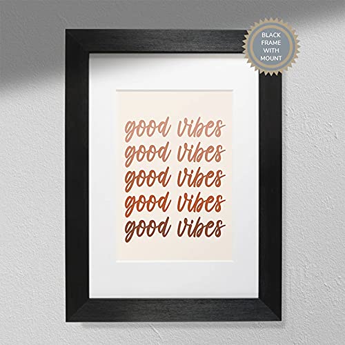 Hygge Creations Good Vibes Positivity Print – inspirierende Drucke | Motivierende Wandkunst | Boho-Wanddekoration mit schwarzem Rahmen ohne Passepartout A3 von Hygge Creations