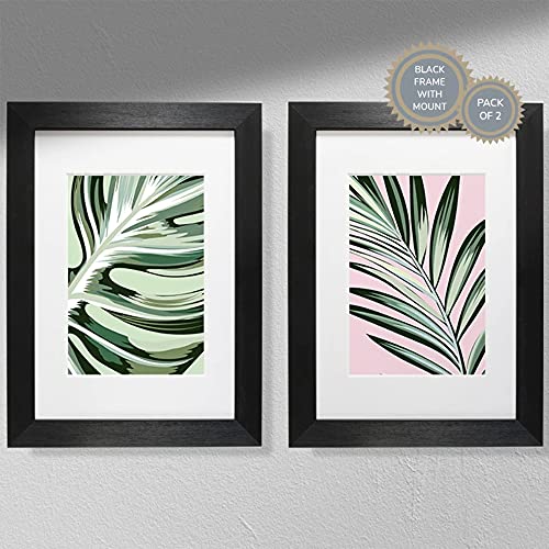 Hygge Creations Pflanzen-Wandkunst, tropische Pflanzen, Grün und Rosa, 2 Stück, moderner Wandkunstdruck, A4 von Hygge Creations