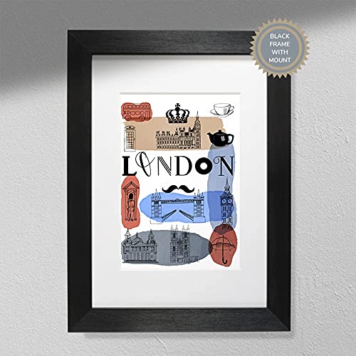 Hygge Creations London UK Reise-Poster, Schwarz, A4 von Hygge Creations