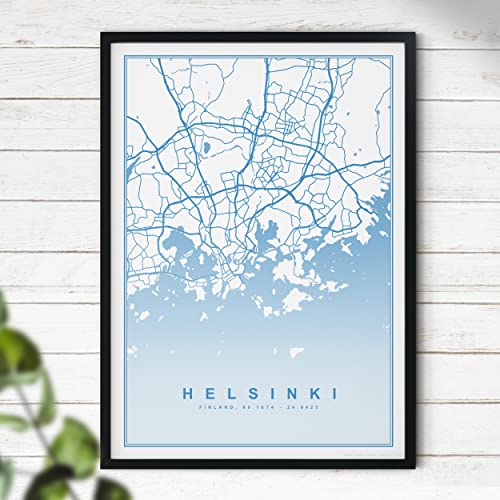 Hygge Creations Karte von Helsinki – Karte Wandkunst, Reise-Poster | Finnland Karte nur Druck A3 von Hygge Creations