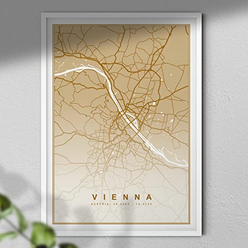 Hygge Creations Karte von Wien Druck – Karte Wandkunst, Reiseposter | Österreich Karte nur Druck A3 von Hygge Creations