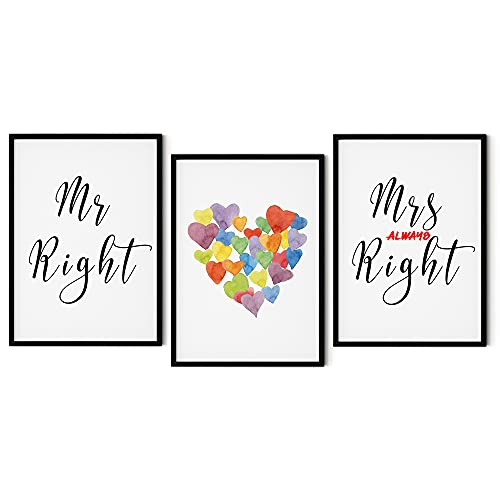 Hygge Creations Mr Right & Mrs Always Right, gerahmt, A3, Schwarz, 3 Stück von Hygge Creations