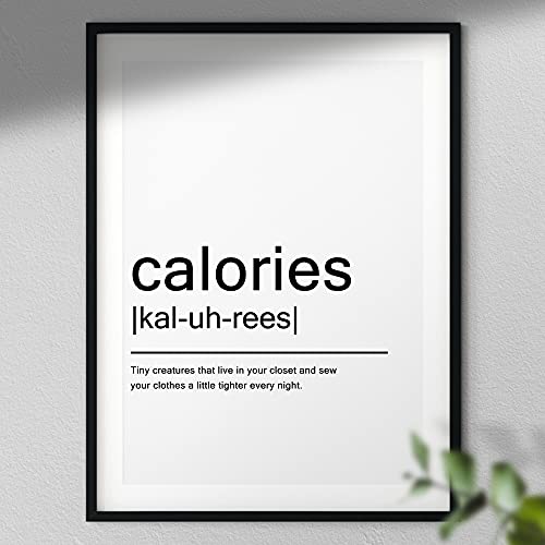 Kalorien - Typografie 'Definition' | Küchendrucke | Wohndrucke | Wanddekor | Wohnkultur | Zitat Druck Schwarzer Rahmen mit Passepartout A4 von Hygge Creations