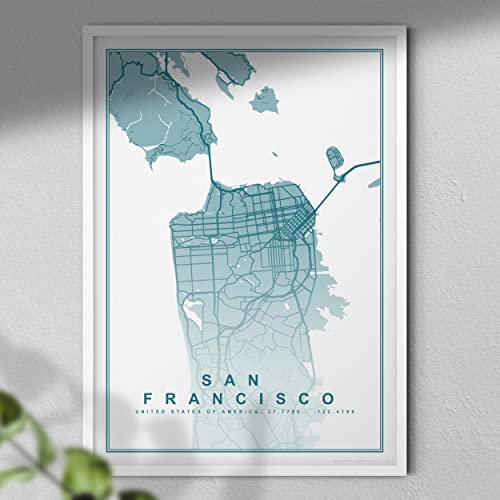 Hygge Creations Karte von San Francisco Druck – Karte Wandkunst, Reise-Poster | Amerika-Karte nur Druck A4 von Hygge Creations
