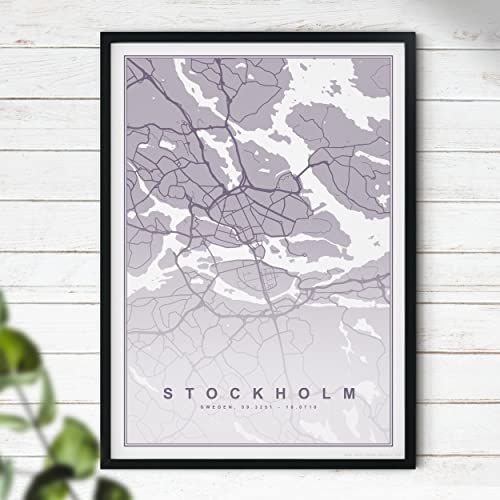 Hygge Creations Karte von Stockholm Druck – Karte Wandkunst, Reiseposter | Schweden Karte nur Druck A4 von Hygge Creations
