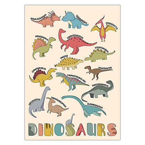 Hygge Creations Dinosaurier-Poster – Kinderzimmer | Dinosaurier-Wandkunstdrucke | Kinderzimmer Dekordruck nur A4 von Hygge Creations