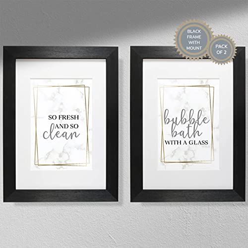 Hygge Creations So Fresh and So Clean/Schaumbad mit Glas (2 Stück) – Typografie-Druck | Badezimmer-Druck nur A4 von Hygge Creations