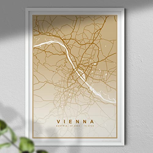 Hygge Creations Wiener Landkarte – Wandkunst, Reiseposter, Österreich-Karte, weißer Rahmen ohne Passepartout, A3 von Hygge Creations