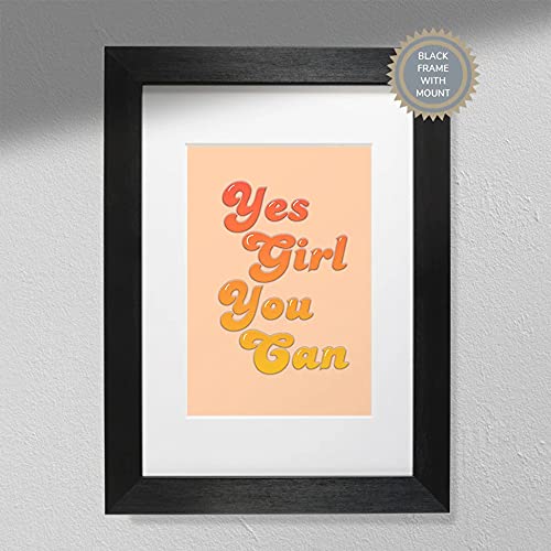 Hygge Creations Motivierender Druck mit englischer Aufschrift Yes Girl You Can, inspirierender Wandkunstdruck, nur A4 von Hygge Creations