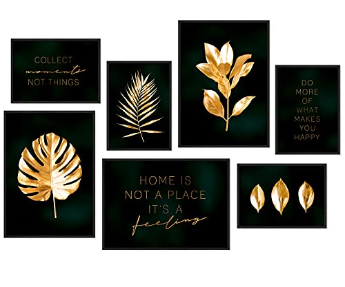 Hyggelig Home 7er Poster Set - passende Bilder im stilvollen Set - Collage Wand - 3x DIN A3 + 4x DIN A4 - Set Motive Gold von Hyggelig Home
