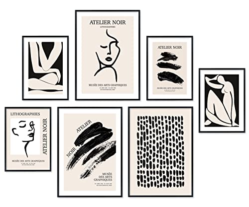 Hyggelig Home Premium Poster Set - 7 hochwertige Poster im Kunstdruck schwarz weiß beige abstrakt aesthetic - für Wohnzimmer Schlafzimmer Esszimmer Flur - Set Atelier Noir - Ohne Rahmen von Hyggelig Home