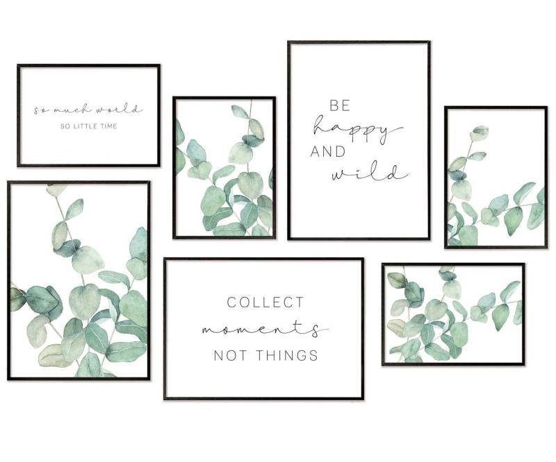 Hyggelig Home Poster Hyggelig Home Premium Poster Set - 7 passende Bilder OHNE RAHMEN im stilvollen Set - Bild Wand Deko - 3 x DIN A3 + 4 x DIN A4 - Set Eukalyptus Aquarell, Pflanze (Set, 7 St), Knickfreie Lieferung Qualitätsdruck Dickes Papier von Hyggelig Home