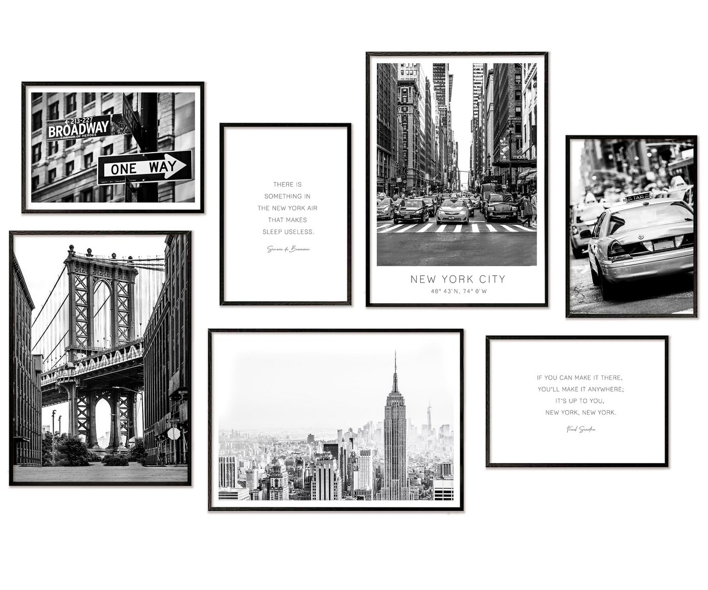 Hyggelig Home Poster Hyggelig Home Premium Poster Set - 7 passende Bilder OHNE RAHMEN im stilvollen Set - Collage Bild Wand Deko - 3 x DIN A3 + 4 x DIN A4 - Set New York, Stadt (Set, 7 St), Knickfreie Lieferung Qualitätsdruck Dickes Papier von Hyggelig Home