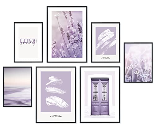 Hyggelig Home Poster Set – 7 passende Bilder im stilvollen Set – Wohnzimmer Deko (Lavendel, Ohne Rahmen | 3 x A3 und 4 x A4) von Hyggelig Home