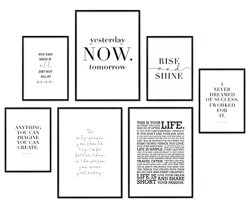 Hyggelig Home Premium Poster - 7 Fitness Bilder - Wandposter Wohnzimmer Schlafzimmer Gym Büro - Set (Zitate, Ohne Rahmen | 3 x DIN A3 + 4 x DIN A4) von Hyggelig Home