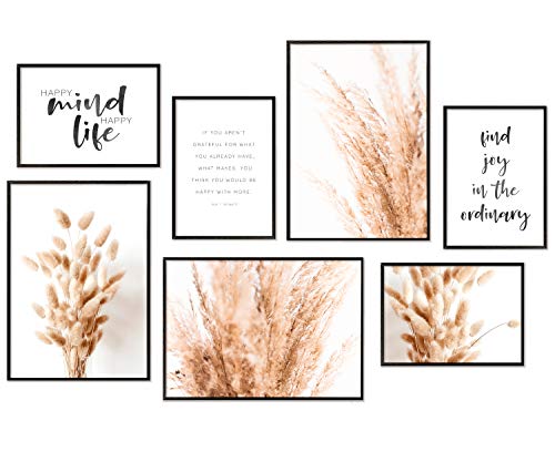 Hyggelig Home Premium Poster Set - 7 hochwertige Pampasgras Bilder - Gräser beige Pflanzen Blumen Gras Deko für Flur Wohnzimmer Schlafzimmer - ohne Rahmen von Hyggelig Home