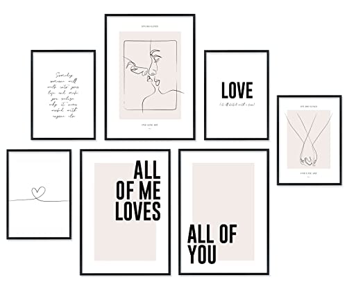 Hyggelig Home Premium Poster Set - 7 harmonische Love Bilder - Liebe Partnerschaft Liebespaar Ich liebe dich Herz Loving Deko für Wohnzimmer Flur Schlafzimmer - ohne Rahmen von Hyggelig Home