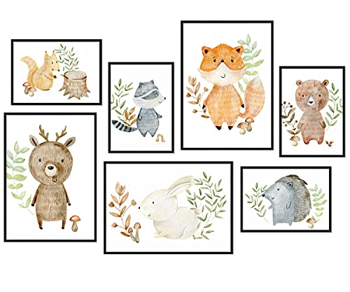 Hyggelig Home Premium Poster Set - 7 passende Bilder im stilvollen Set - Collage Deko - Set Aquarell Animals von Hyggelig Home