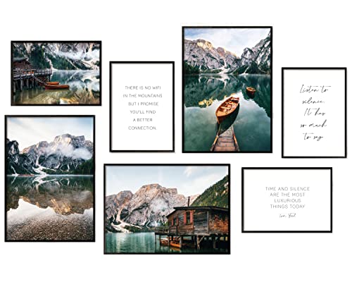 Hyggelig Home Premium Poster Set - 7 passende Bilder im stilvollen Set - Collage Bild Wand Deko - 3 x DIN A3 + 4 x DIN A4 - Set Lake MIT Rahmen schwarz von Hyggelig Home