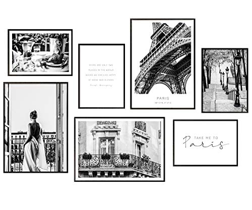 Hyggelig Home Premium Poster Set - 7 harmonische Bilder im Set - Eiffelturm Wand Deko - Set Paris- ohne Rahmen von Hyggelig Home