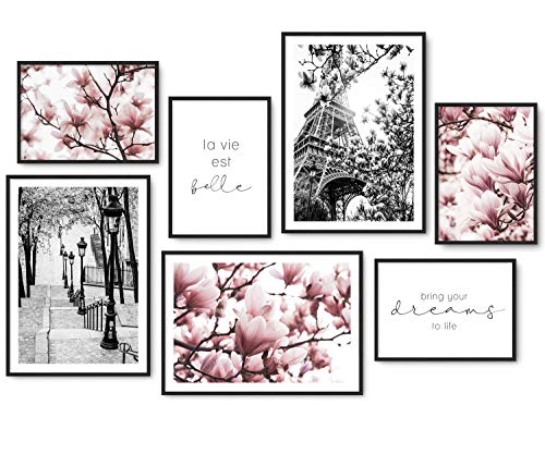 Hyggelig Home Premium Poster Set - 7 hochwertige Bilder - Frühling rosa Blumen aesthetic Spring Deko für Flur Wohnzimmer Schlafzimmer - ohne Rahmen von Hyggelig Home