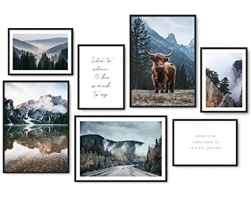 Hyggelig Home Premium Poster Set - 7 passende Bilder im stilvollen Set - Collage Bild Wand Deko - Set Highlands - mit Rahmen schwarz von Hyggelig Home