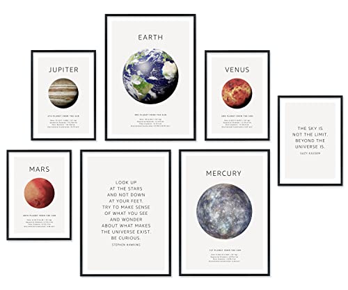 Hyggelig Home Premium Poster Set - 7 passende Bilder im stilvollen Set - Collage Deko - Set Galaxy - mit Rahmen schwarz von Hyggelig Home