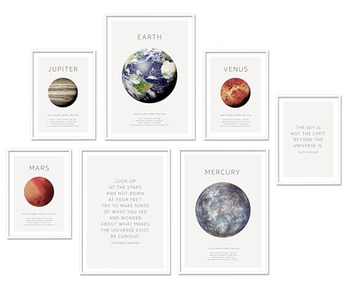Hyggelig Home Premium Poster Set - 7 passende Bilder im stilvollen Set - Collage Deko - Set Galaxy - mit Rahmen weiss von Hyggelig Home