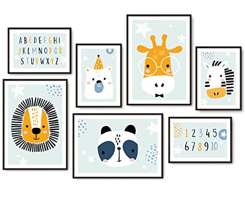 Hyggelig Home Premium Poster Set - 7 passende Bilder im stilvollen Set - Collage Deko - Set Giraffe - mit Rahmen schwarz von Hyggelig Home