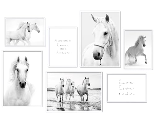 Hyggelig Home Premium Poster Set - 7 passende Bilder im stilvollen Set - Collage Deko - Set Pferde - mit Rahmen weiss von Hyggelig Home