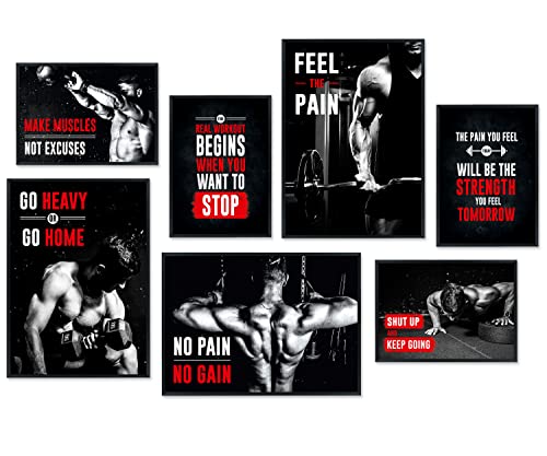 Hyggelig Home Premium Poster Set - 7 Bodybuilding Bilder für Gym Motivation Mindset Home Training- Set Fitness - ohne Rahmen von Hyggelig Home
