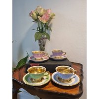 Schöne Pastell Vintage W J S København Demitasse Tassen Und Untertassen von HyggeligtHjem