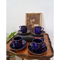 Wunderschöner Vintage Colbalt Blue Rörstrand Demitasse Tasse Und Untertasse von HyggeligtHjem