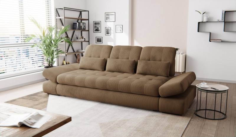 Hygger Möbelhaus Big-Sofa Bronx XXL Couch Inkl. Sitztiefenverstellung, Arm, Kopfteilverstellung, Wahlweise mit Bettfunktion, Schlaffläche 165 cm, 3 Nierenkissen., Der Rahmen ist verstärkt, Hergestellt in Europa von Hygger Möbelhaus