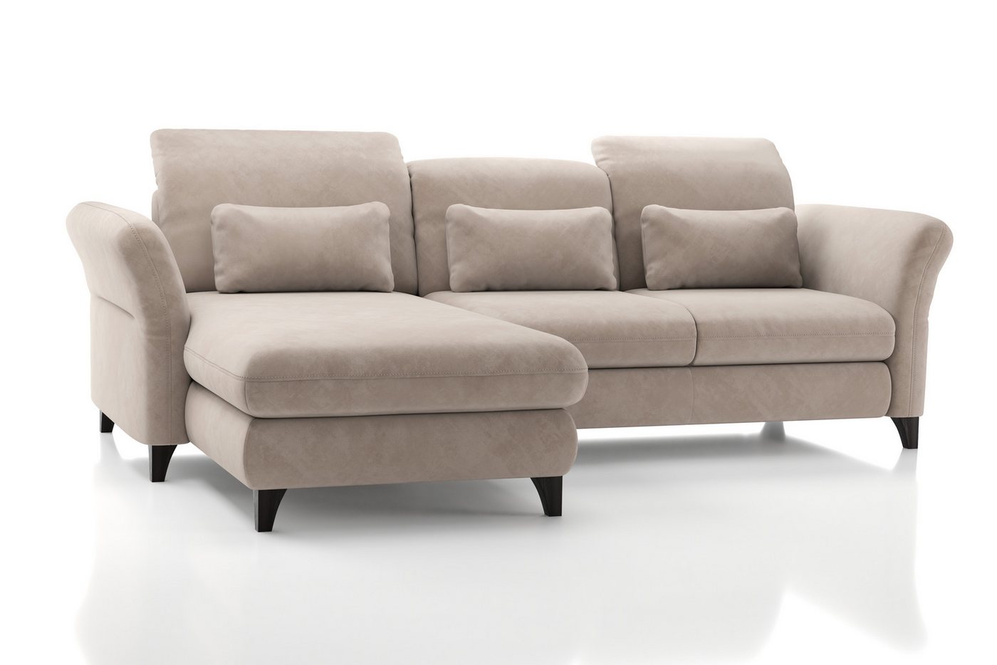 Hygger Möbelhaus Ecksofa Eva L-Form, B/T/H: 253/190/93 cm, inkl. Taschenfedern, 3 Nierenkissen, Wahlweise mit Bettfunktion und Bettkasten, Inkl. Sitztiefenverstellung, Kopfteilverstellung, Armteilverstellung, Hergestellt in Europa von Hygger Möbelhaus